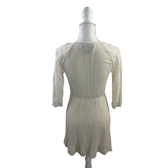 Flying Tomato Bohemian Embroidered Mini Dress Ivory With Lace Sleeves SZ S - Picture 2 of 6
